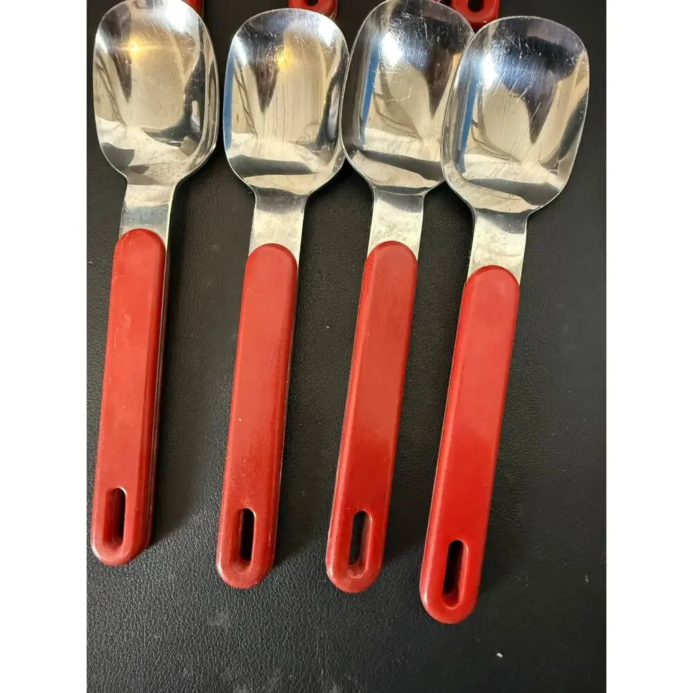Vintage MCM Red Melanine Handle YAX Flatware Utensil Set